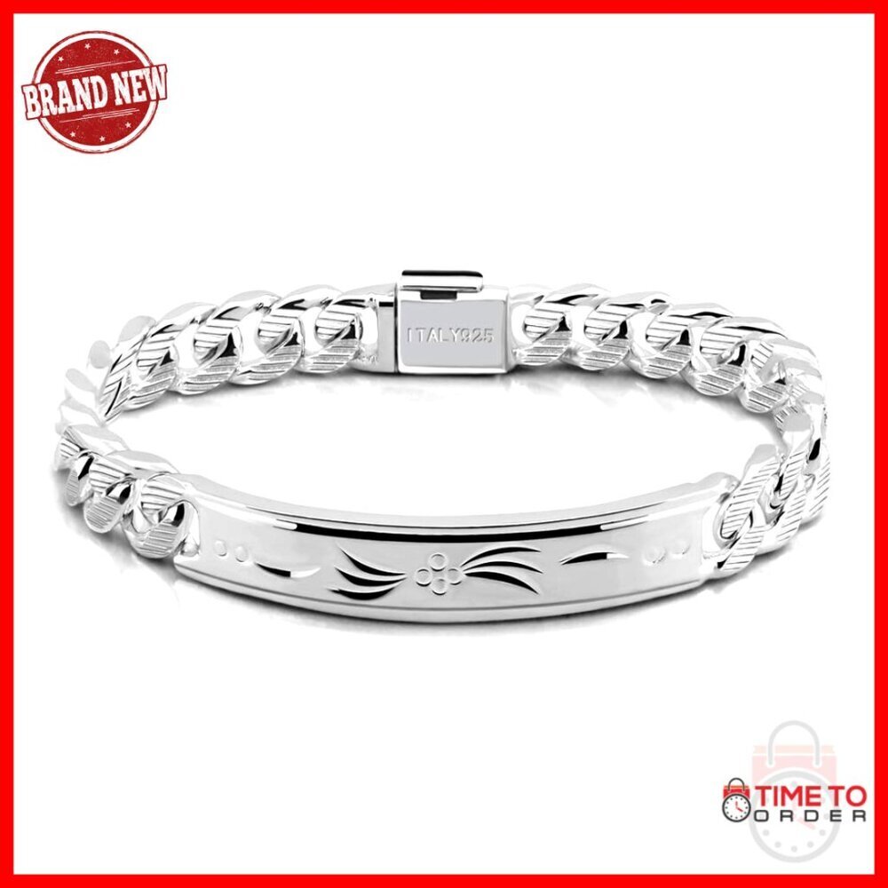 Men's 925 Sterling Silver Cuban Chain Bracelet 10MM 7-10 Inches